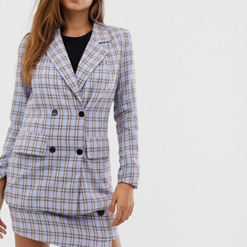 Missguided oversized blazer in blue check